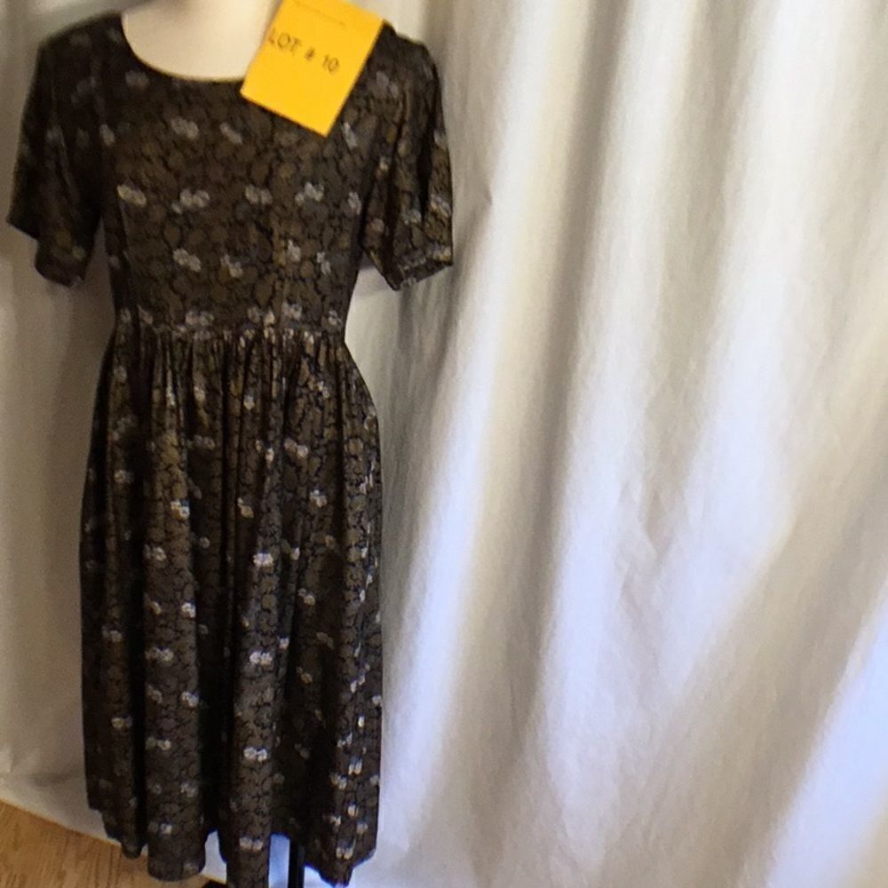 VINTAGE button back gold embossed dress PIER ONE